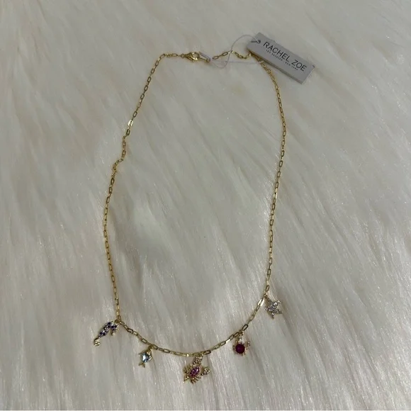 Gold Tone Charm Paperclip Necklace with Multicolor Ocean Accents - Picture 2 of 4